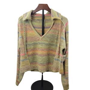 Anthropologie x Daily Practice‎ Knit Sweater XS Colorful Striped V-Neck Pullover
